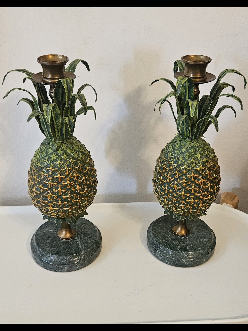 Vintage Petite Choses Green Pineapple Candlestick Holders